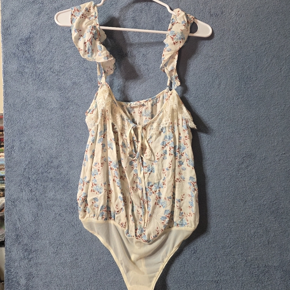 New- Free People Bodysuit Medium Take It Away Intimately Ivory Floral - Picture 2 of 12